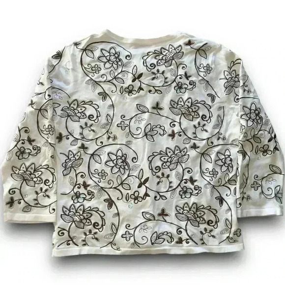 y2k white floral sequin embroidered knit cardigan button‎ up 3/4 sleeves sweater - Picture 3 of 4